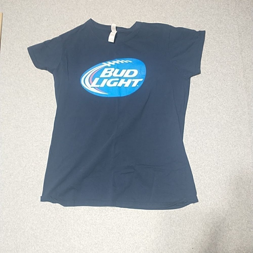 Bud Light Beer Pub Logo Womans X large Gildan Tag Promo T-Shirt Blue Football.